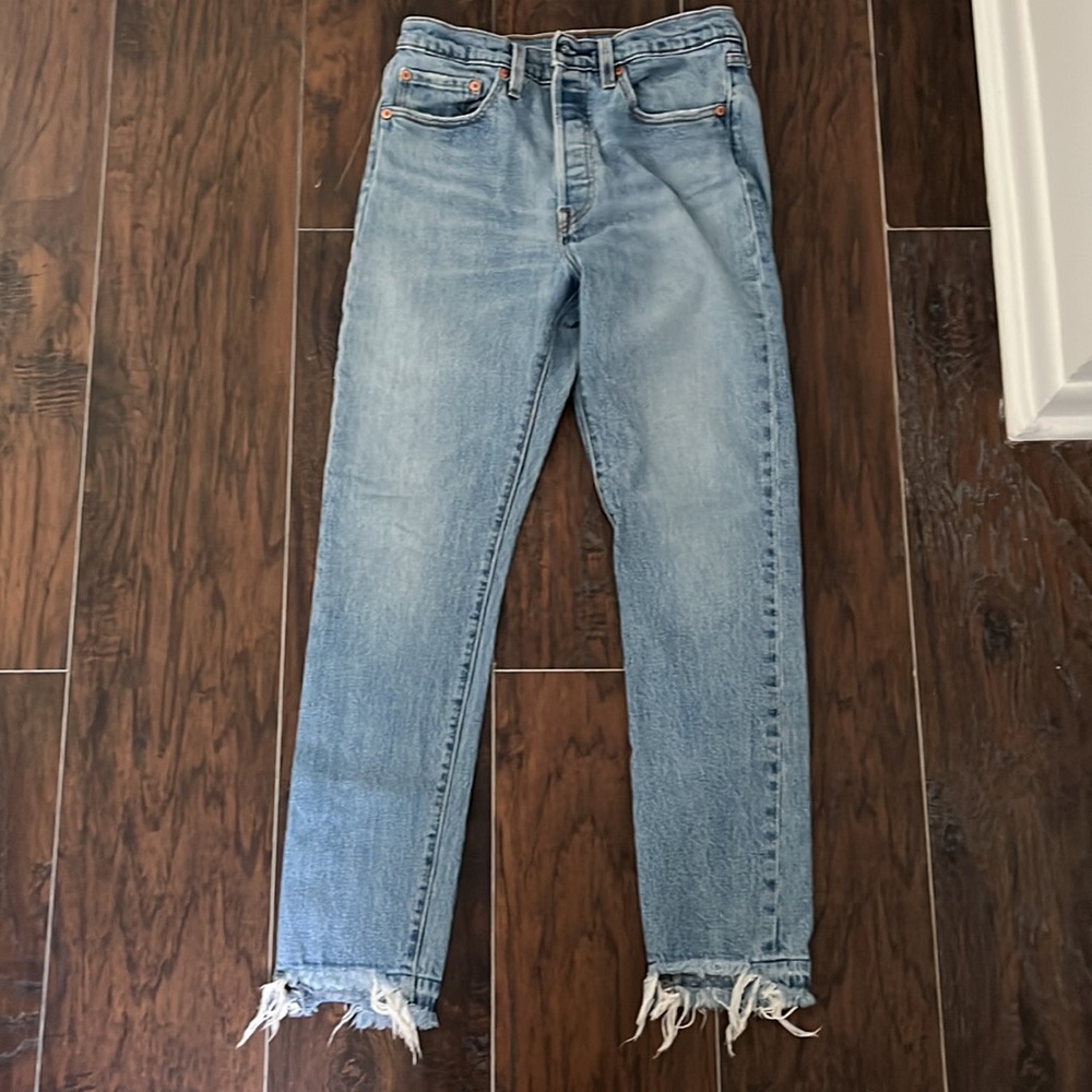 Levi’s light wash raw hem denim